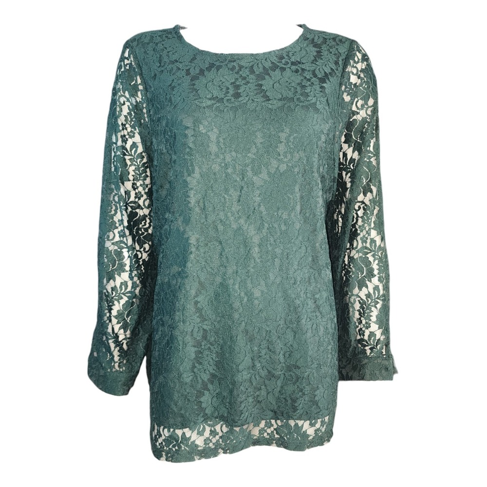 Bloomchic Top Womens Size‎ 12 Green Lace Boho Lined Stretch Feminine Floral